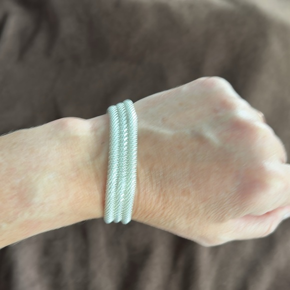 Three Mesh Rope Silver Rhinestone Bracelet - Picture 2 of 5